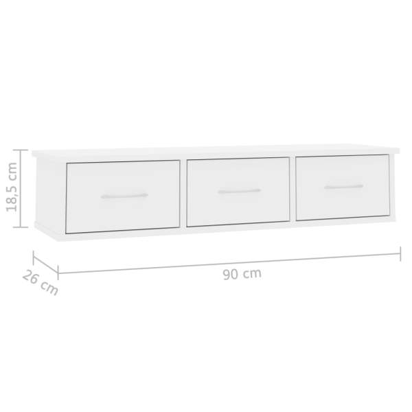  Wand-Schubladenregal Hochglanz-Weiß 88x26x18,5 cm Holzwerkstoff