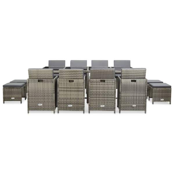  13-tlg. Garten-Essgruppe mit Auflagen Poly Rattan Grau