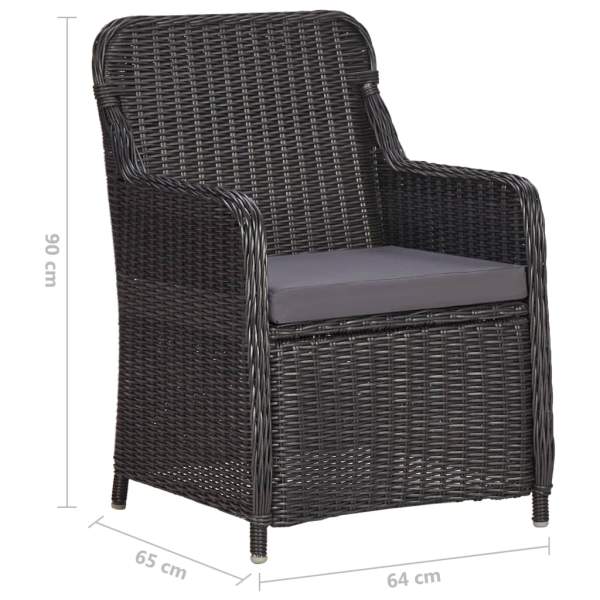  3-tlg. Garten-Bistro-Set mit Auflagen Poly Rattan Schwarz