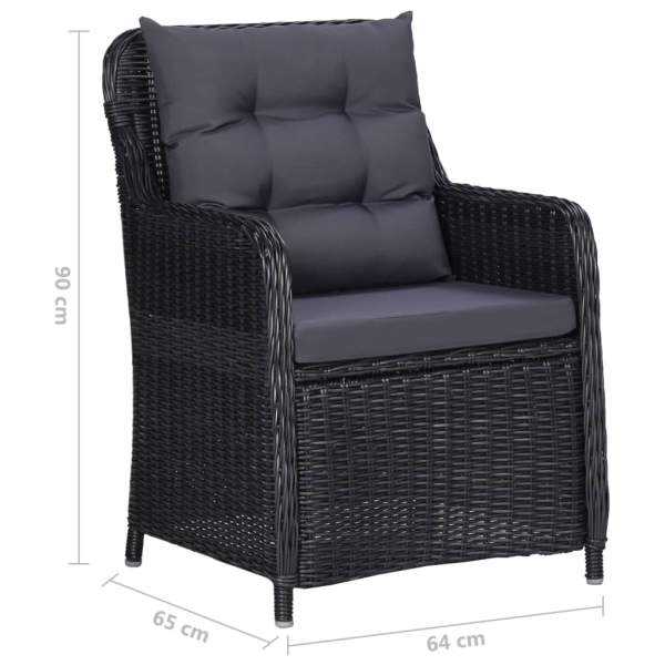  Gartenstühle 2 Stk. mit Teetisch Poly Rattan Schwarz