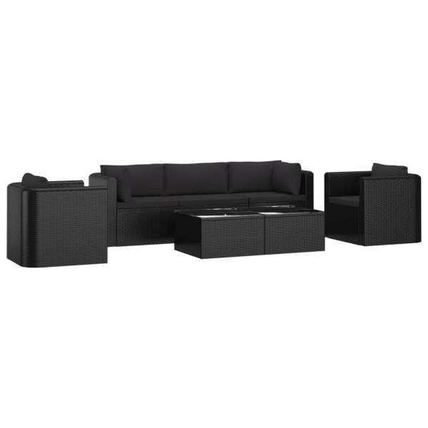  7-tlg. Garten-Lounge-Set mit Auflagen Poly Rattan Schwarz