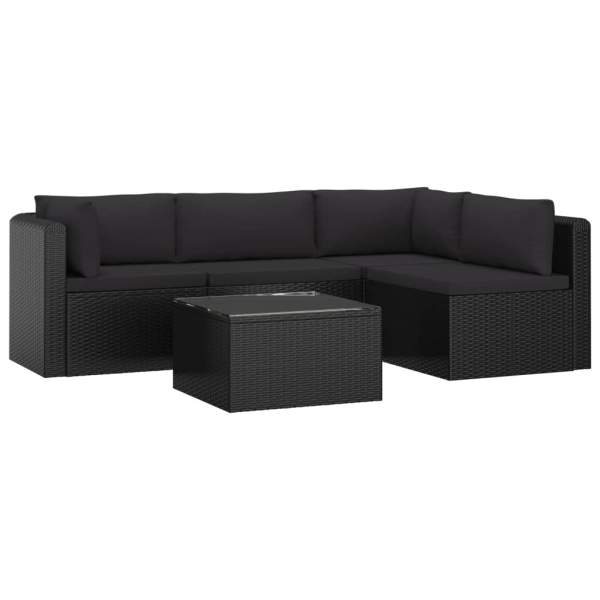  5-tlg. Garten-Lounge-Set mit Auflagen Poly Rattan Schwarz