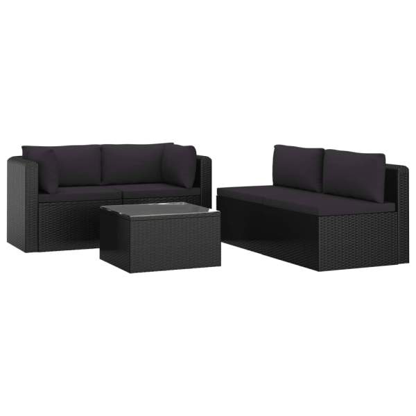  5-tlg. Garten-Lounge-Set mit Auflagen Poly Rattan Schwarz