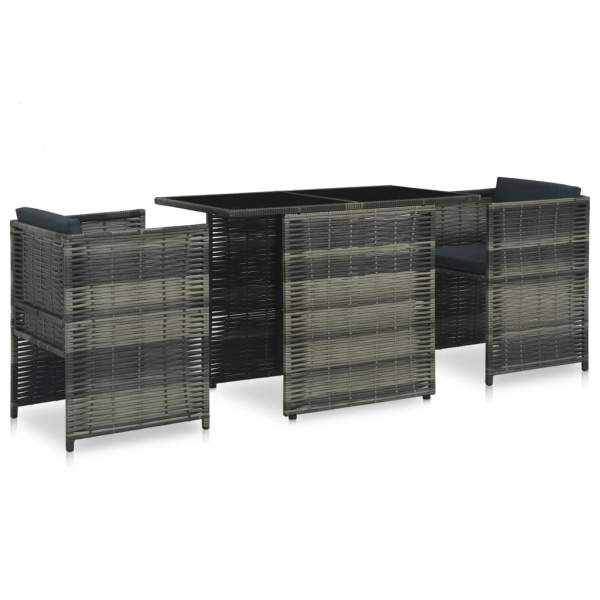  3-tlg. Bistro-Set mit Auflagen Poly Rattan Grau