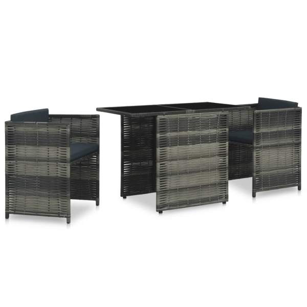  3-tlg. Bistro-Set mit Auflagen Poly Rattan Grau