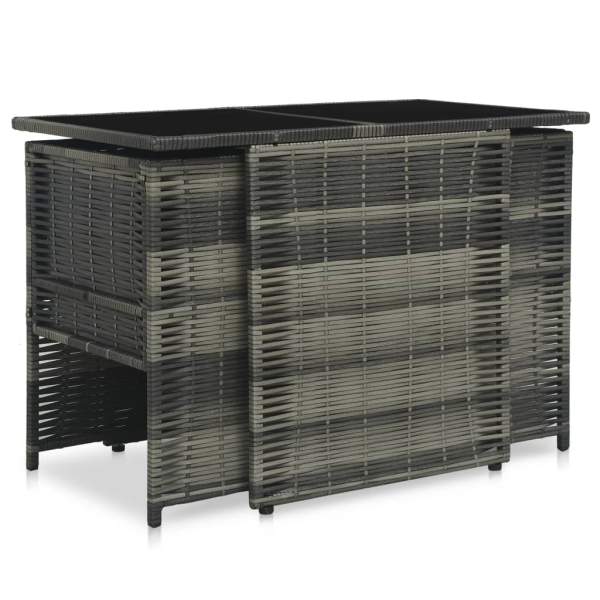  3-tlg. Bistro-Set mit Auflagen Poly Rattan Grau