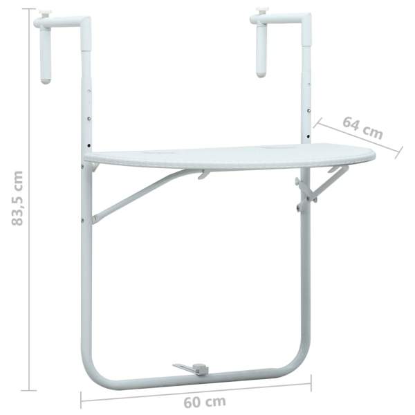  Balkon-Hängetisch Weiß 60x64x83,5 cm Kunststoff Rattan-Optik