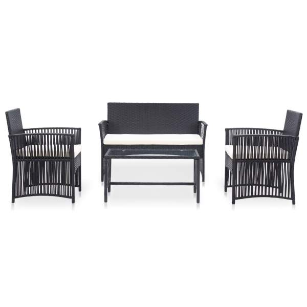  4-tlg. Garten-Lounge-Set mit Auflage Poly Rattan Schwarz