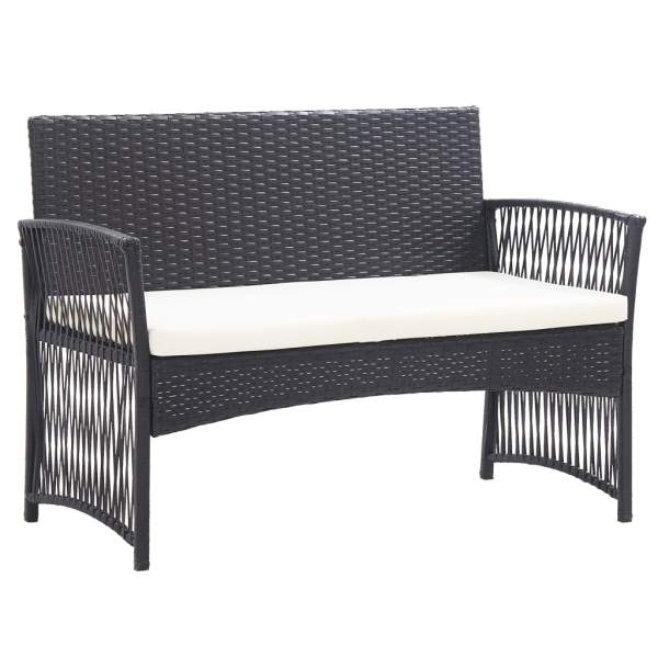  4-tlg. Garten-Lounge-Set mit Auflage Poly Rattan Schwarz