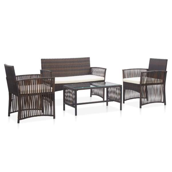  4-tlg. Garten-Lounge-Set mit Auflage Poly Rattan Braun