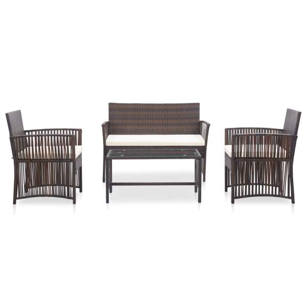  4-tlg. Garten-Lounge-Set mit Auflage Poly Rattan Braun