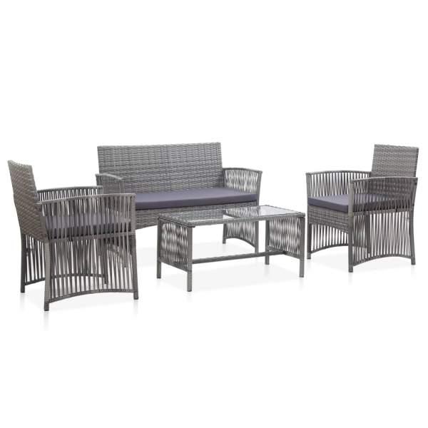  4-tlg. Garten-Lounge-Set mit Auflage Poly Rattan Anthrazit