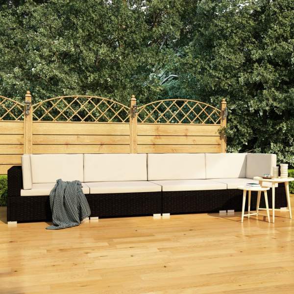  4-tlg. Garten-Sofagarnitur mit Auflagen Poly Rattan Schwarz