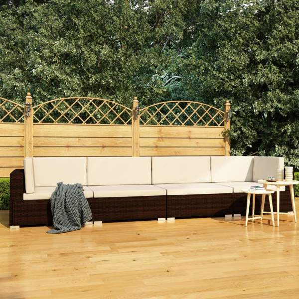  4-tlg. Garten-Sofagarnitur mit Auflagen Poly Rattan Braun