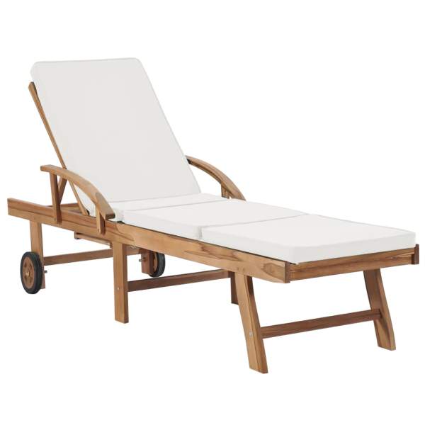  Sonnenliege mit Auflage Massivholz Teak Creme