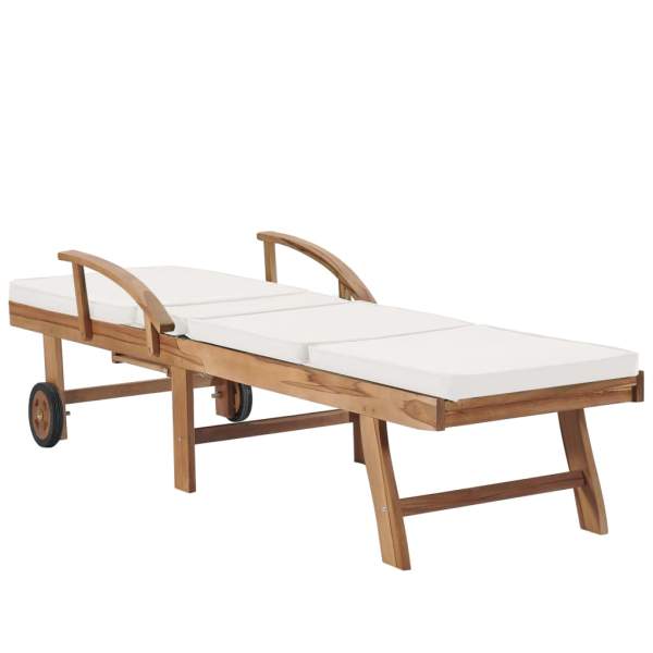  Sonnenliege mit Auflage Massivholz Teak Creme