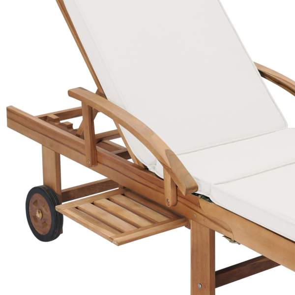  Sonnenliege mit Auflage Massivholz Teak Creme