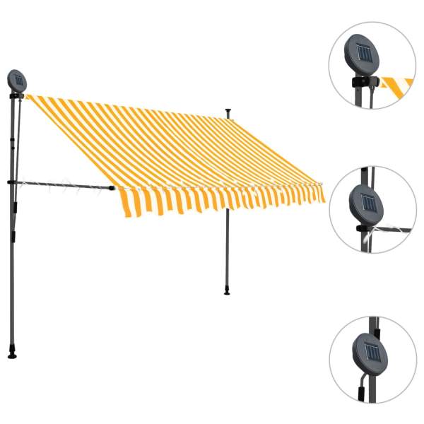  Einziehbare Markise Handbetrieben mit LED 250 cm Weiß Orange