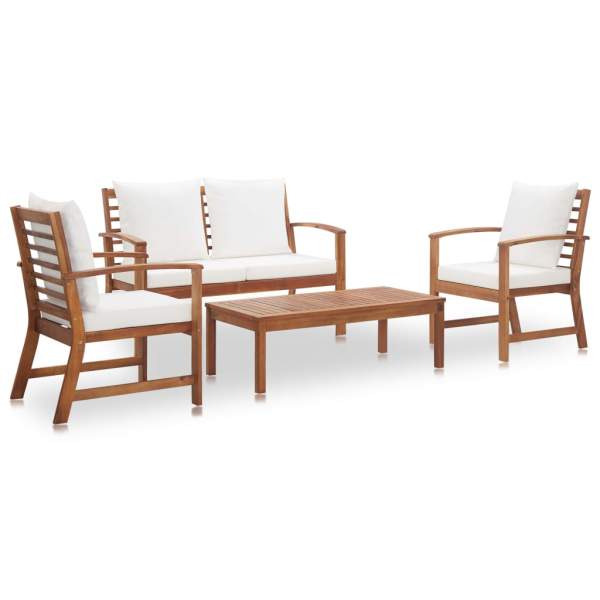  4-tlg. Garten-Lounge-Set mit Auflagen Massivholz Akazie