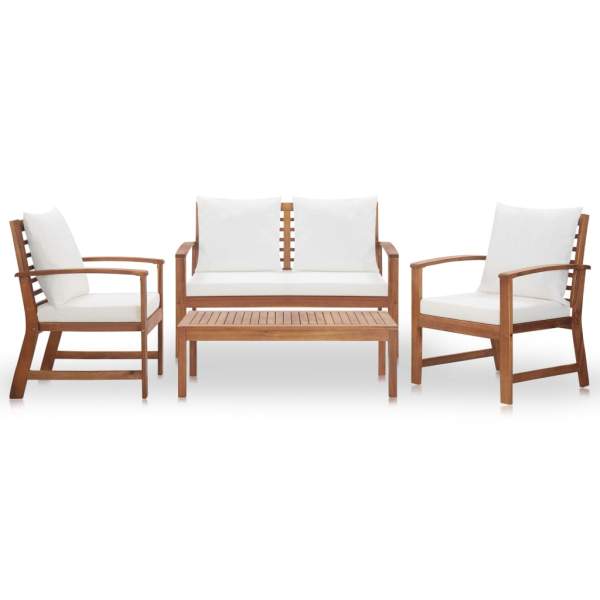  4-tlg. Garten-Lounge-Set mit Auflagen Massivholz Akazie