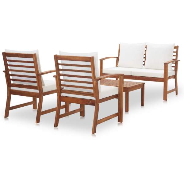  4-tlg. Garten-Lounge-Set mit Auflagen Massivholz Akazie
