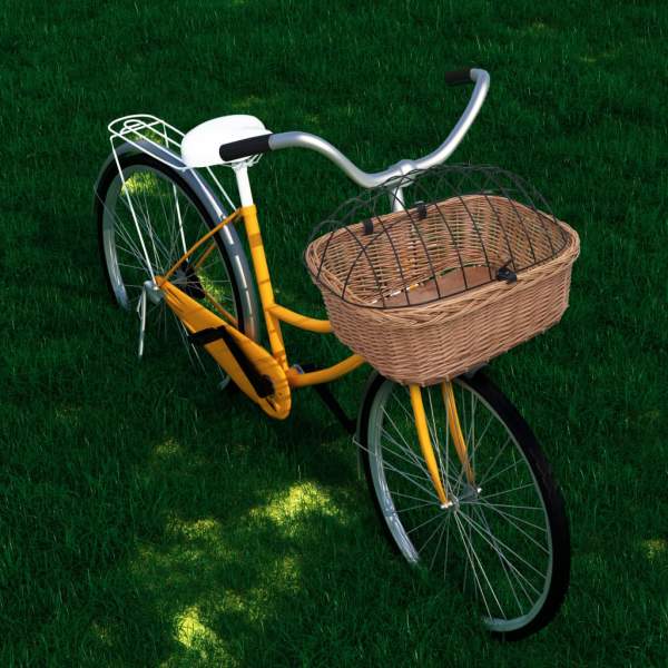  Fahrradkorb Vorne mit Deckel 50x45x35 cm Natur Weide