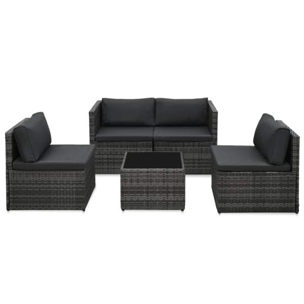  5-tlg. Garten-Sofagarnitur mit Auflagen Poly Rattan Grau