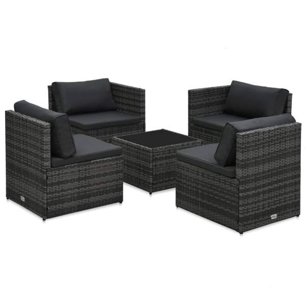  5-tlg. Garten-Sofagarnitur mit Auflagen Poly Rattan Grau