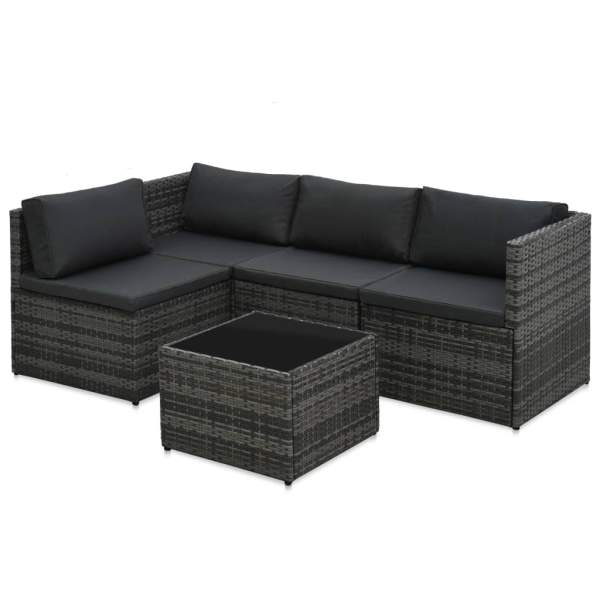  5-tlg. Garten-Sofagarnitur mit Auflagen Poly Rattan Grau