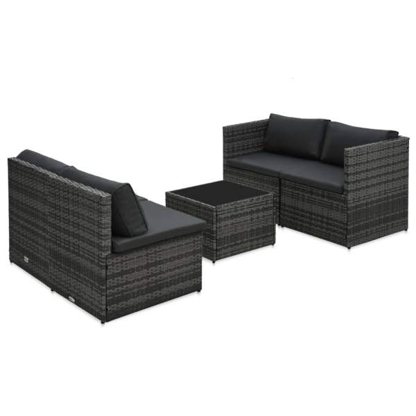  5-tlg. Garten-Sofagarnitur mit Auflagen Poly Rattan Grau
