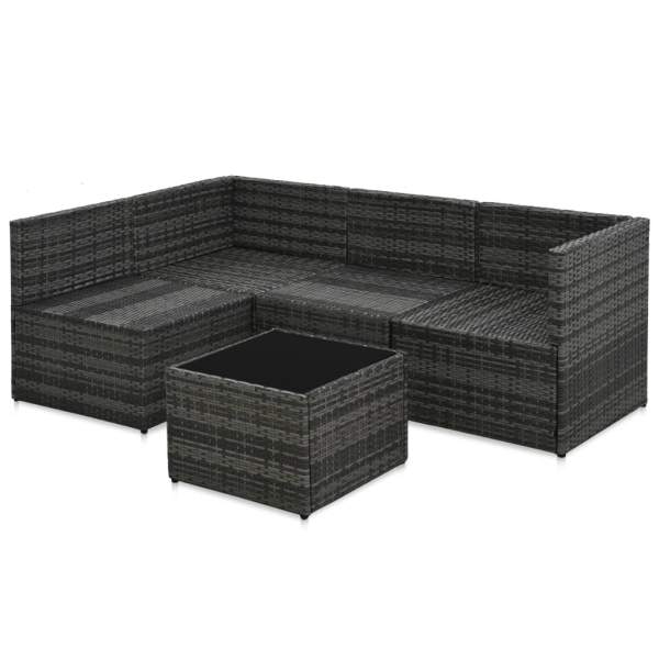  5-tlg. Garten-Sofagarnitur mit Auflagen Poly Rattan Grau