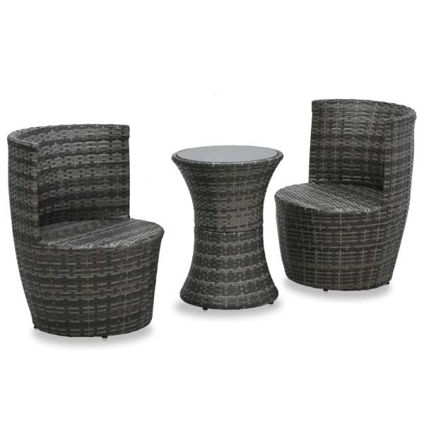  3-tlg. Bistro-Set mit Auflagen Poly Rattan Grau