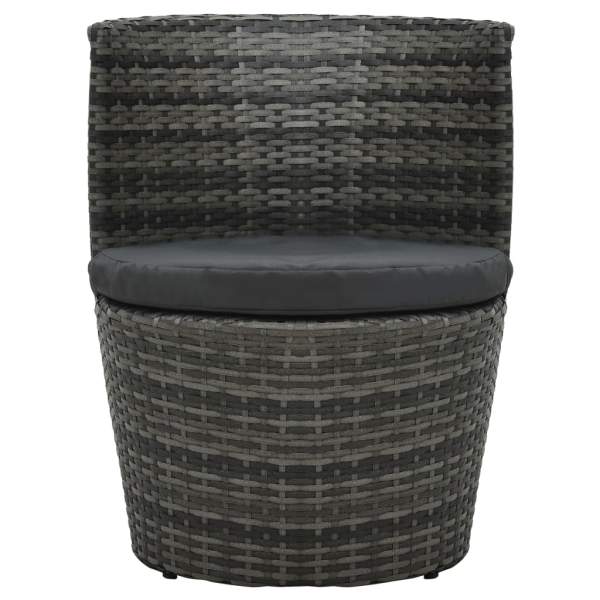  3-tlg. Bistro-Set mit Auflagen Poly Rattan Grau