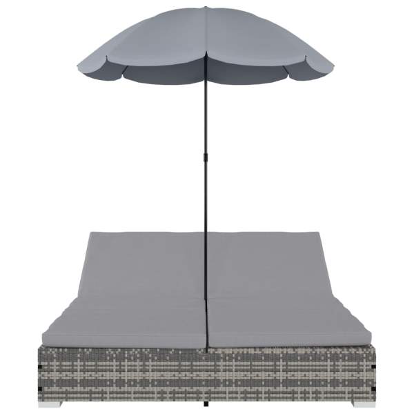  Outdoor-Loungebett mit Sonnenschirm Poly Rattan Grau
