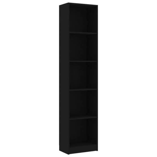  Bücherregal 5 Fächer Schwarz 40x24x175 cm Holzwerkstoff