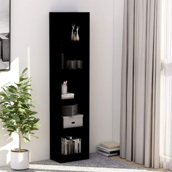  Bücherregal 5 Fächer Schwarz 40x24x175 cm Holzwerkstoff