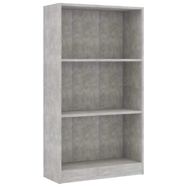  Bücherregal 3 Fächer Betongrau 60x24x109 cm Holzwerkstoff