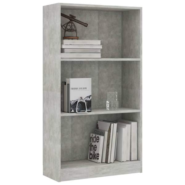  Bücherregal 3 Fächer Betongrau 60x24x109 cm Holzwerkstoff