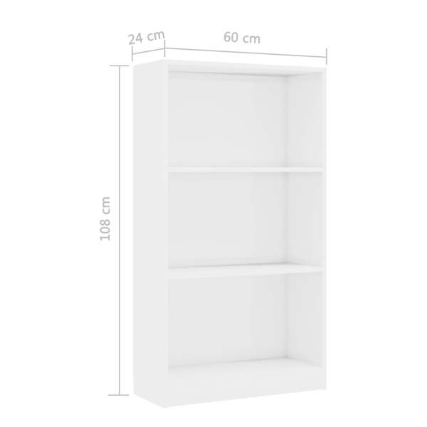  Bücherregal 3 Fächer Hochglanz-Weiß 60x24x109 cm Holzwerkstoff