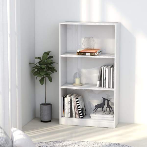  Bücherregal 3 Fächer Hochglanz-Weiß 60x24x109 cm Holzwerkstoff