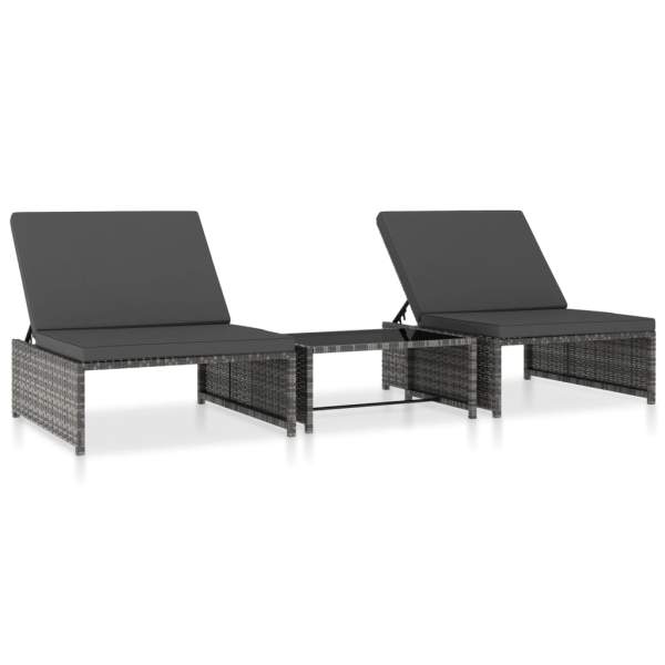  Outdoor-Lehnstühle 2 Stk. mit Tisch Grau Poly-Rattan