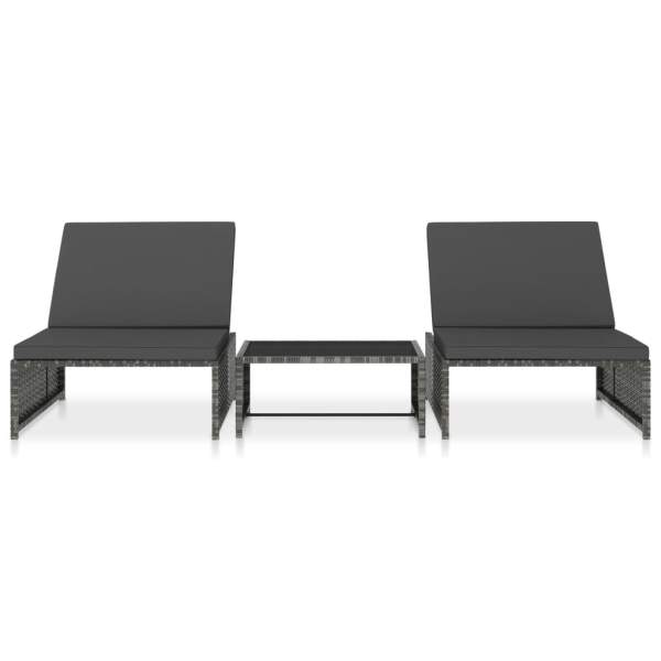  Outdoor-Lehnstühle 2 Stk. mit Tisch Grau Poly-Rattan