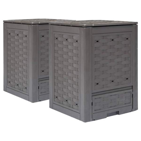  Gartenkomposter 2 Stk. Braun 60x60x83cm 600 L Kunststoff Rattan