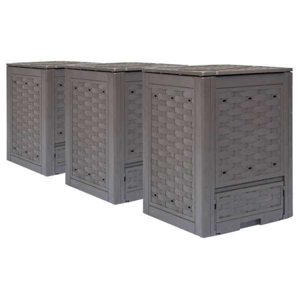 Gartenkomposter 3 Stk. Braun 60x60x83cm 900 L Kunststoff Rattan