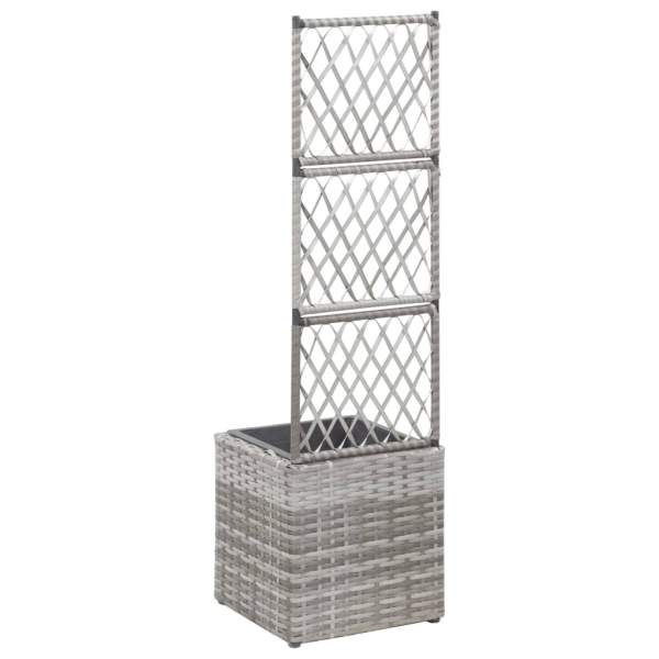  Pflanzkübel mit Rankgitter 1 Topf 30x30x107 cm Poly Rattan Grau