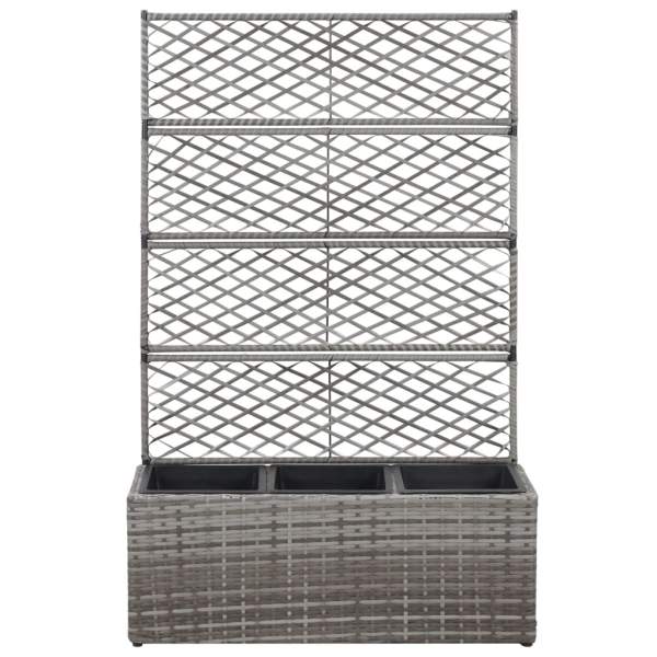  Pflanzkübel mit Rankgitter 3 Töpfe 83×30×130cm Poly Rattan Grau