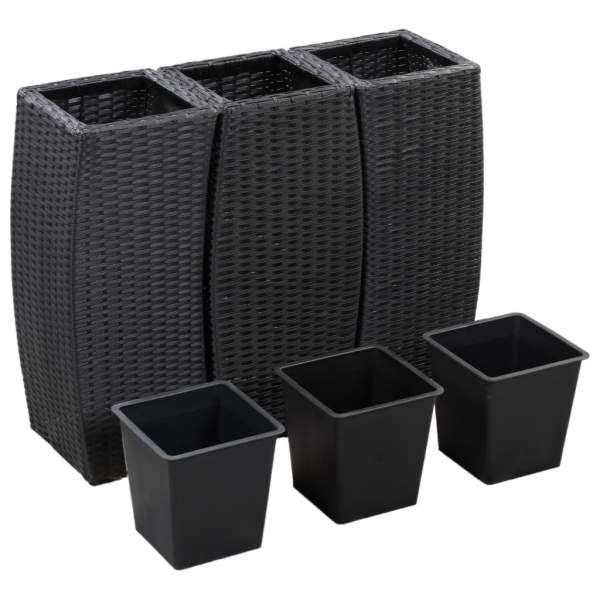  Pflanzkübel 3 Stk. Poly Rattan Schwarz