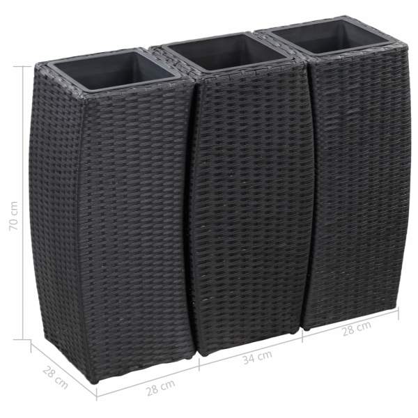  Pflanzkübel 3 Stk. Poly Rattan Schwarz