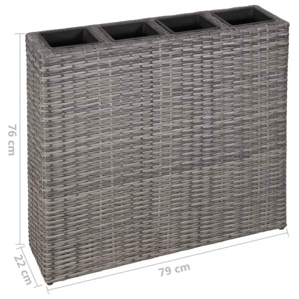  Pflanzkübel mit 4 Töpfen 2 Stk. Poly Rattan Grau