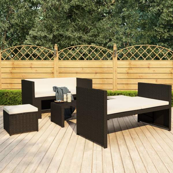  5-tlg. Garten-Lounge-Set mit Auflagen Poly Rattan Schwarz